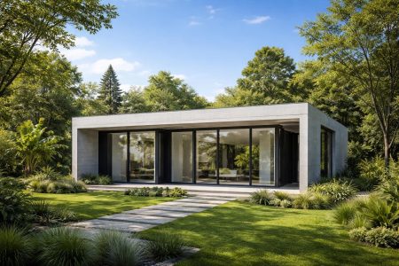 maison-prefabriquee-moderne-beton-verdure