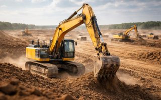 pelleteuse-bulldozer-chantier-terres-nivelees