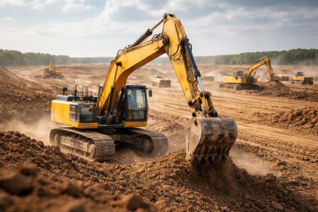 pelleteuse-bulldozer-chantier-terres-nivelees
