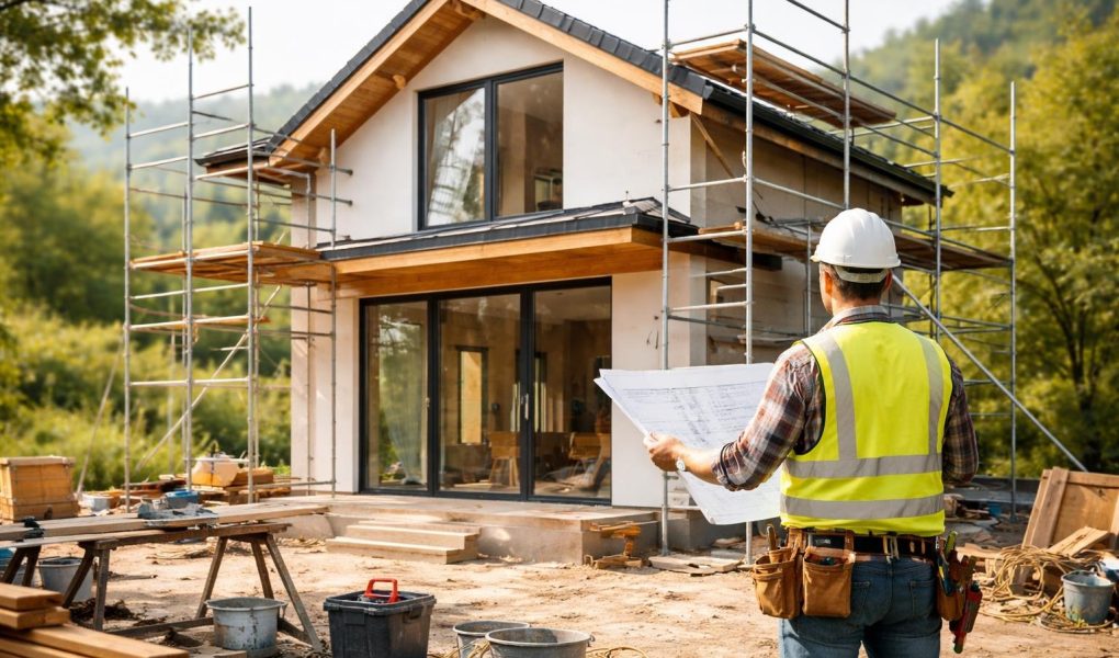 maison-moderne-construction-ouvrier-echafaudages