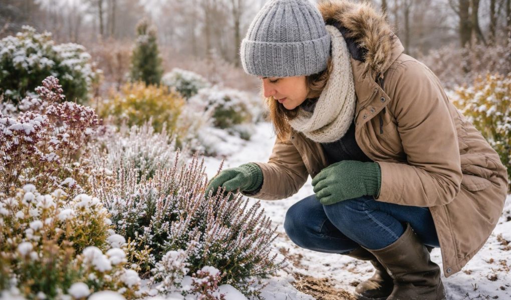 jardin-neige-personne-gants-arbres