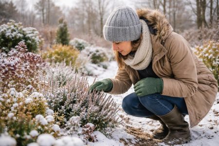 jardin-neige-personne-gants-arbres